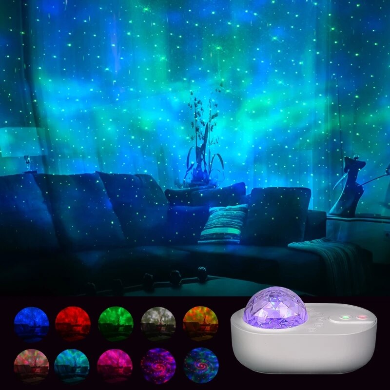 Spaceship Star Sky Night Light Projector Galaxy LED Projection Lamp For Kids Bedroom Home Party Decor White Noise Bluetooth Spea