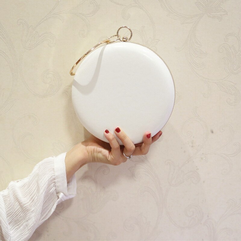 Women's Round Evening Bag - Vintage Style - Flamingo Embroidery - PU Leather - Chain Strap