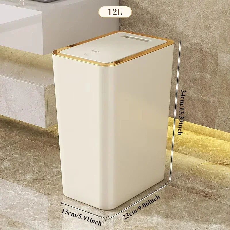 Poubelle supérieure à pression avec couvercle, à une touche, mince, Anti-bruit, étanche, poubelle pour salle de bains, cuisine, salon: Rouge