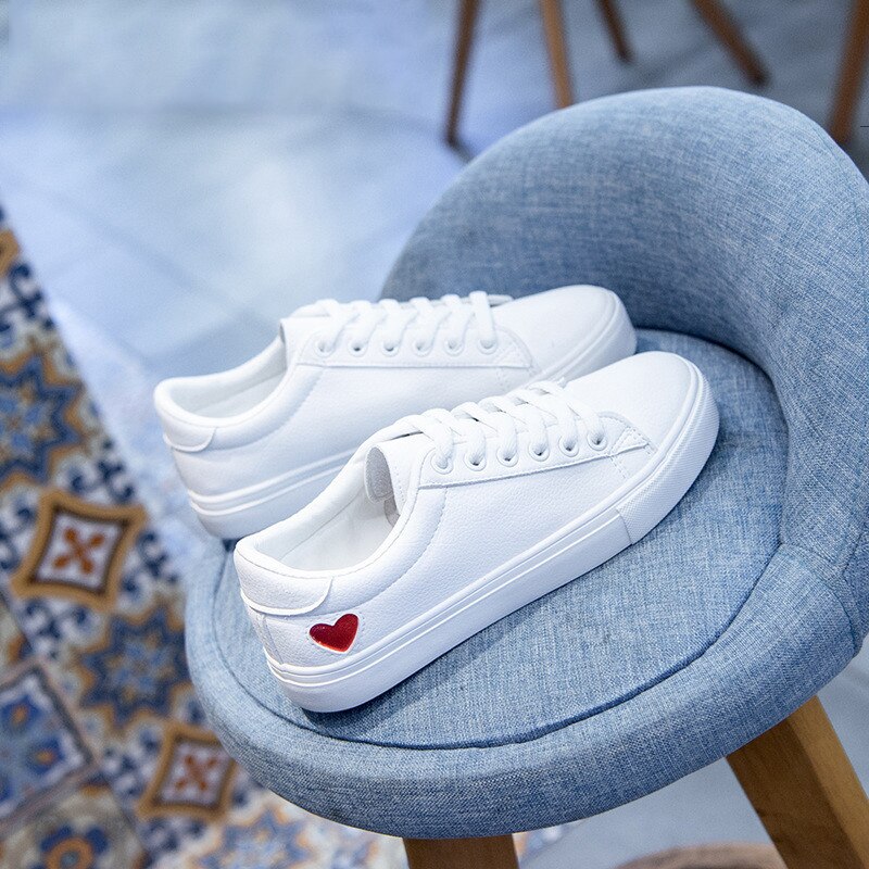 Dam canvas skor dam casual flats hjärta snörning dam vår/höst skor vita sneakers eur storlek 36-42