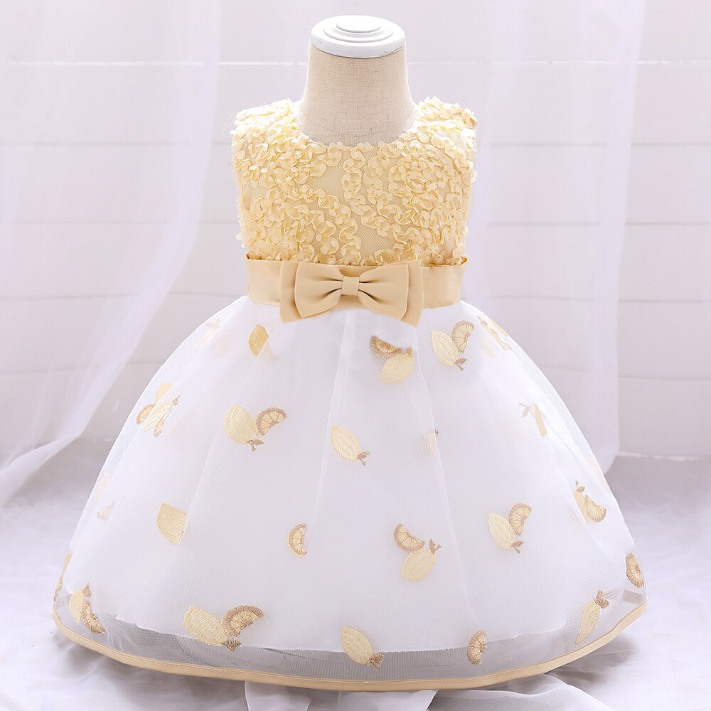 Bloem Kinderen Trouwjurk Voor Pasgeborenen Bruidsmeisje 1 Jaar Baby Meisje Verjaardag Jurk Meisjes Kleding Peuter Meisje Outfits: champagne / 24M