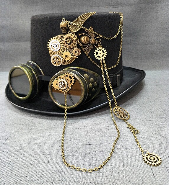 Sombrero de copa de cuero con pinchos para hombre y mujer, sombrero de gótico, accesorios para Festival, Steampunk, Punk, negro