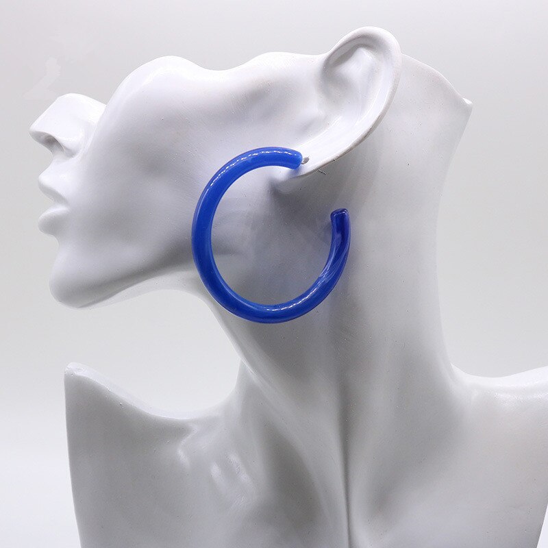 UJBOX Classic Korean Acrylic Hoop Earrings Women Pink Brown Green Clear Geometric Half Circle Earrings Jewelry: Blue