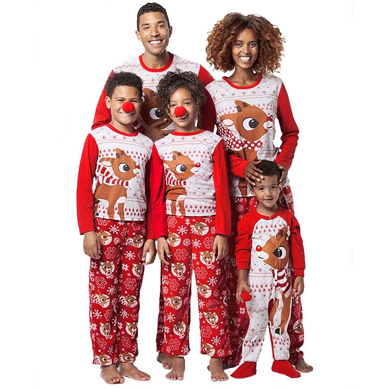 Familie matchende juletøj pyjamas tøj sæt far mor og mig match tøj rådyr far mor børn datter søn pjs