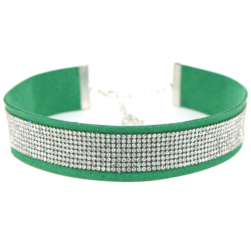 Gargantilla gótica de cuero negro con diamantes de imitación para mujer, collar de cristal, Gargantilla con estilo, joyería de ,: green