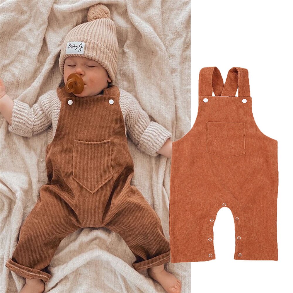 Monos de otoño para bebés y niños peleles con bolsillo sólido sin mangas con botones, pantalones casuales rectos, ropa de 2 colores de 0 a 24M, novedad de