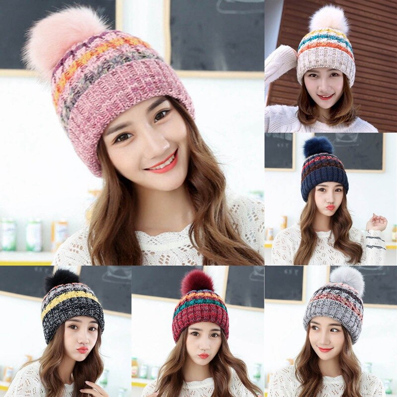 Cable Knitted Bobble Hat Plain Mens Womens Kids Beanie Warm Winter Pom Wooly Cap