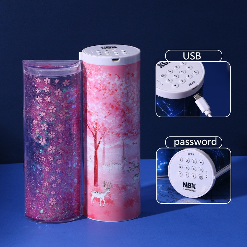 NewmeBox Quicksand translucent pencil case multifunction pencil box Combination lock cute pencil case with calculator pencilcase