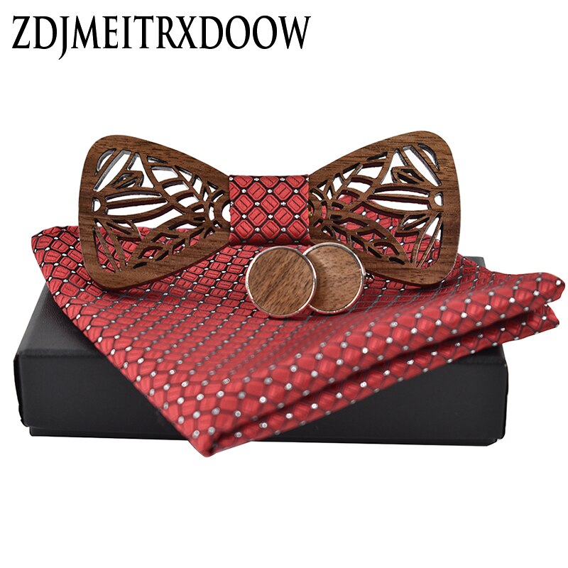 ZDJMEITRXDOOW holz fliege einstellen und Taschentuch Bowtie Krawatte Cravate Homme Noeud Papillon Mann Corbatas hombre Pajarita