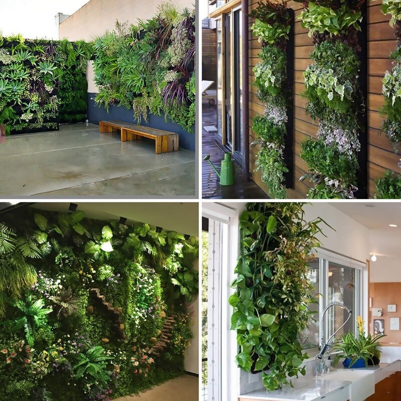 Maceta colgante Vertical de 6 bolsillos para jardín, macetas de flores, impermeable, montaje en pared, bolsa para colgar, uso interior y exterior