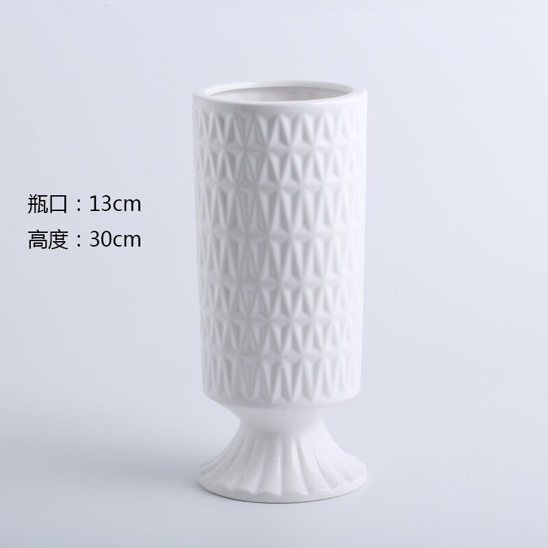 European-style Simple White Striped Vase Ornaments Ceramic Flower Arrangement Water Vase Living Room Decoration Accessories: B-White