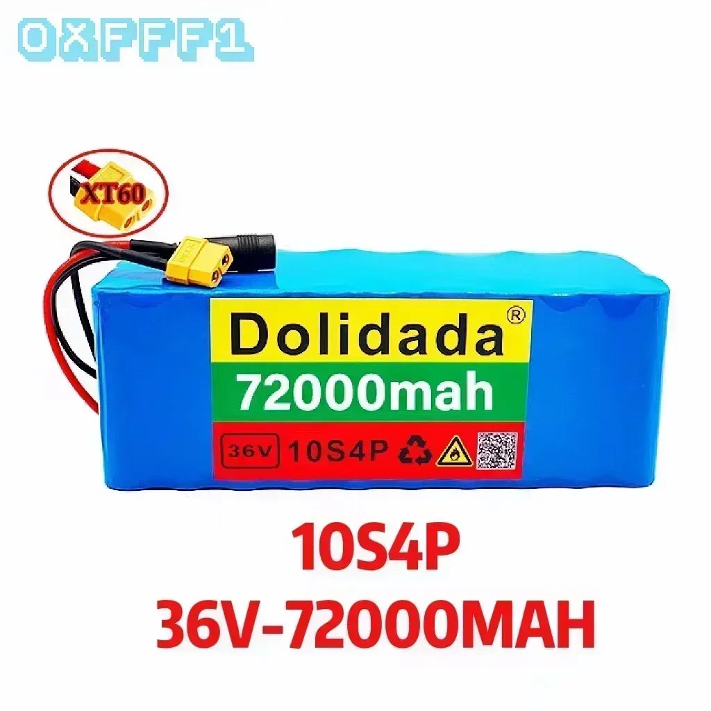 Lithiumbatterij 36V 10s4p 60000mAh- 200000 mah 18650 W voor fiets en elektrische scooter, grote capaciteit, met BMS XT60-stekker: Black
