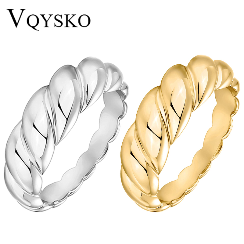 VQYSKO Croissant trenzado sello trenzado anillo de cúpula gruesa banda de estrella apilable para mujeres y hombres anillo de boda llamativo minimalista