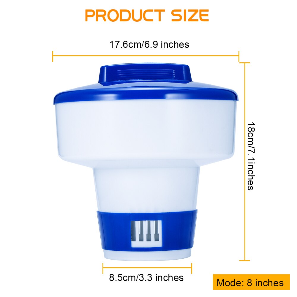 5/8 Inch Swimming Pool Floating Chemical Chlorine Dispenser With Thermometer Disinfection Automatic Applicator Pump: 8 inches