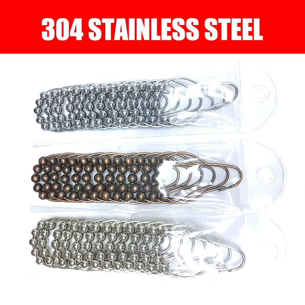 12Pcs Stainless Steel Shower Curtain Hooks Bath Curtain Rollerball Shower Curtain Rings Hook 5 Roller Polished Satin Nickel Ball