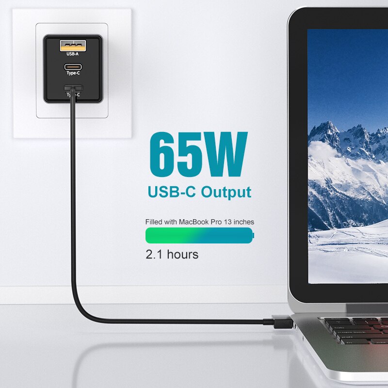 VOXLINK-cargador de pared GaN USB C PD, 65W, 3 puertos, cable PD3.0/QC/PPS/SCP 5A para USB-C, portátiles, MacBook, iPhone, Samsung, Huawei