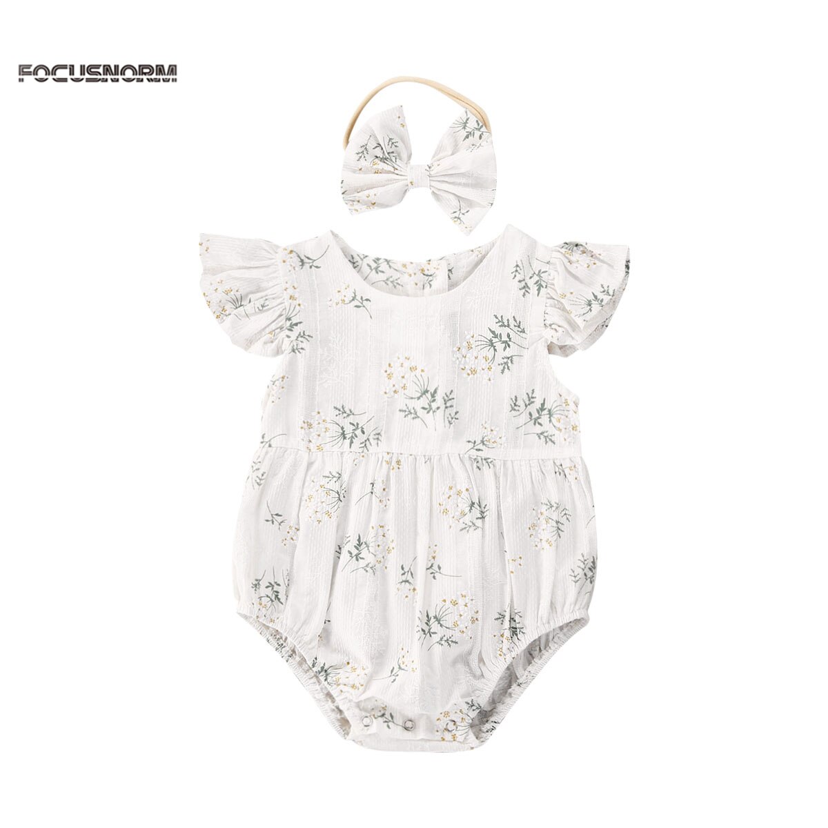 Pasgeboren Baby Baby Meisjes Jongens Bodysuits Bloemen Print Ruches Korte Mouwen Katoenen Mooie Jumpsuits Hoofdband