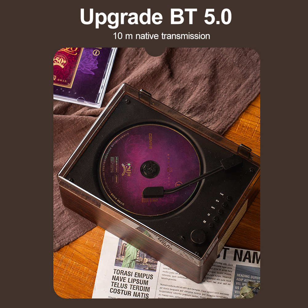 Rechargeable Retro CD Player Wireless Bluetooth 5.0 Speaker USB 3.5mm AUX Portable CD Player Home Music Player Desktop CD Player