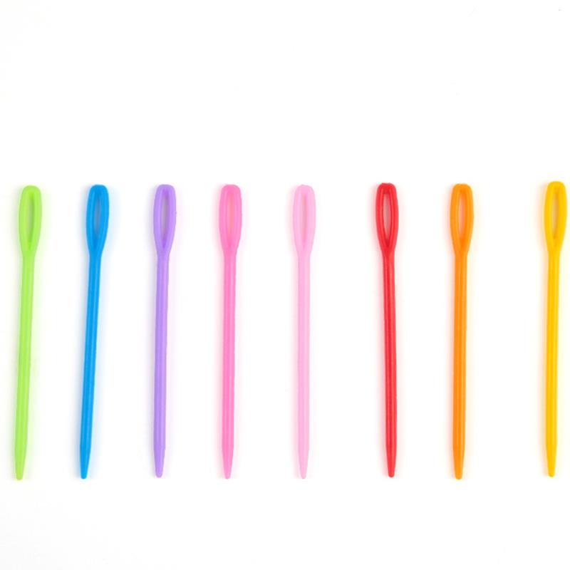 100 Uds. Agujas de tejer de plástico de colores mezclados 5,5-15cm ganchos de ganchillo aguja de hilo de lana niños DIY suéter herramientas de tejer accesorio