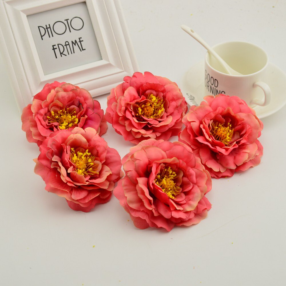 100pcs artificial flower heads silk peony wedding home decoration for make door wreath flower wall diy Stamens for handicrafts: Watermelon color