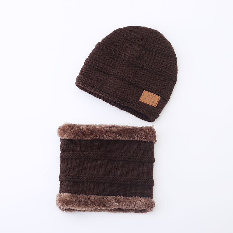 Family Matching Stuff Accessories Parent-child cap Knit Baggy Beanie Winter Hat Ski Slouchy Chic Warm Knitted Cap+Scarf: Coffee / Adult
