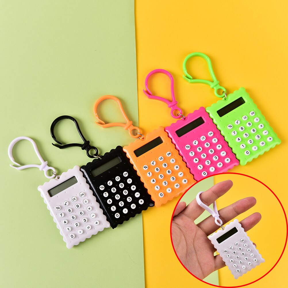 Plastic Mini Sleutelhanger Rekenmachine Handheld Pocket Type Coin Batterijen Calculator Kleine batterij kantoorbenodigdheden student briefpapier