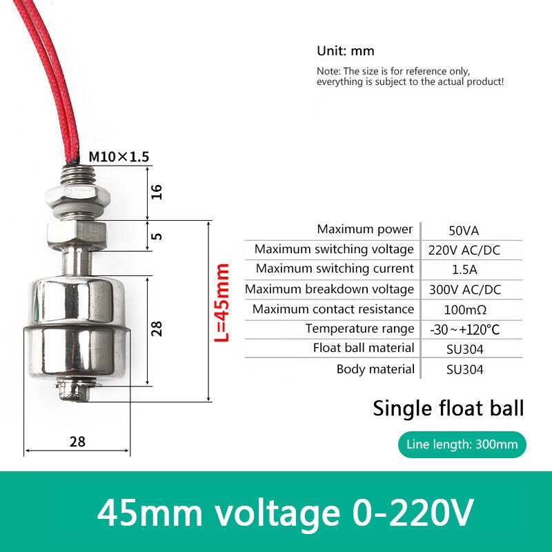 Magnetic Float Liquid Water Tank Level Sensor Water Level Sensor Tank Liquid Level Sensors Water Tank Level Monitor: 45MM220V-4