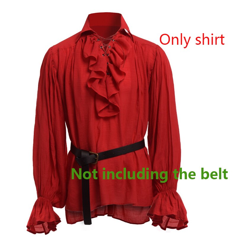 Medieval Renaissance Schnürung Up Shirt Verband Herren Tops Vintage Kostüm Flauschigen Rüsche Langarm Hemd Männlich bluse: Red top / 4XL