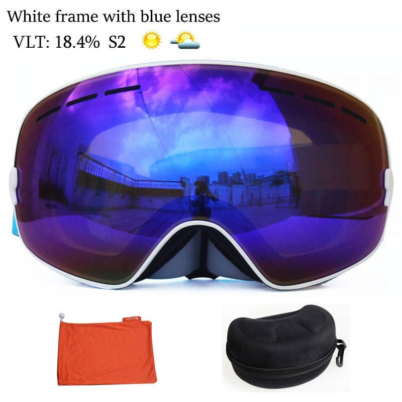 Benice double Layers UV anti-fog lens Men ski goggles big spherical skiing snowboarding snow glasses Eyewear 3100 Set case: White Blue