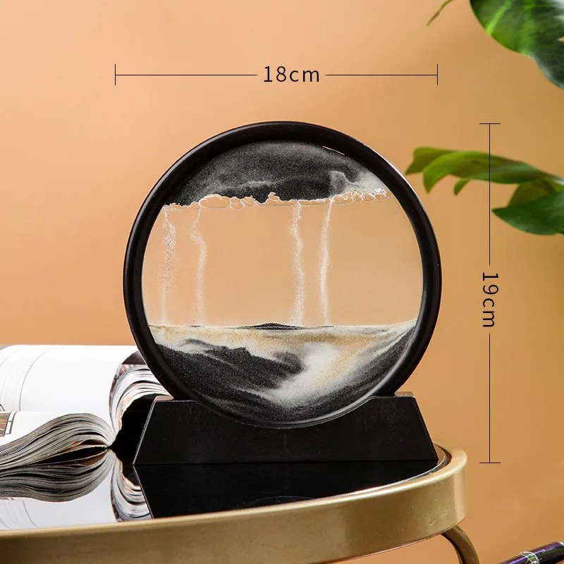 3D Sanduhr Treibsand beweglichen Sand Kunst Bild rundes Glas Tiefsee Sand landschaft Handwerk fließende Malerei Büro Wohnkultur: Licht Gelb
