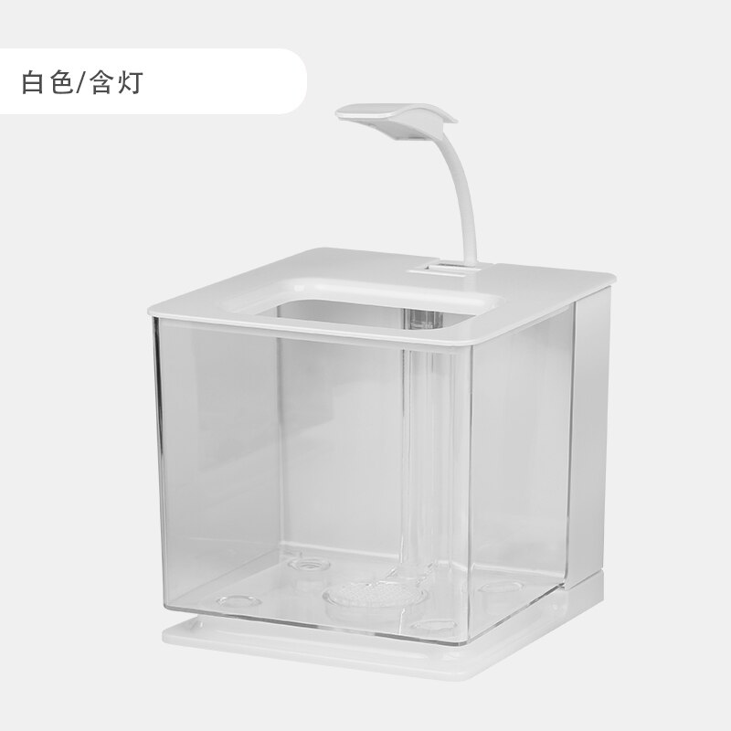 Tanque de peces dorado pequeño para sala de estar, cuencos de plástico acrílico para oficina, Mini tanque de agua sucia, para niños: white with light