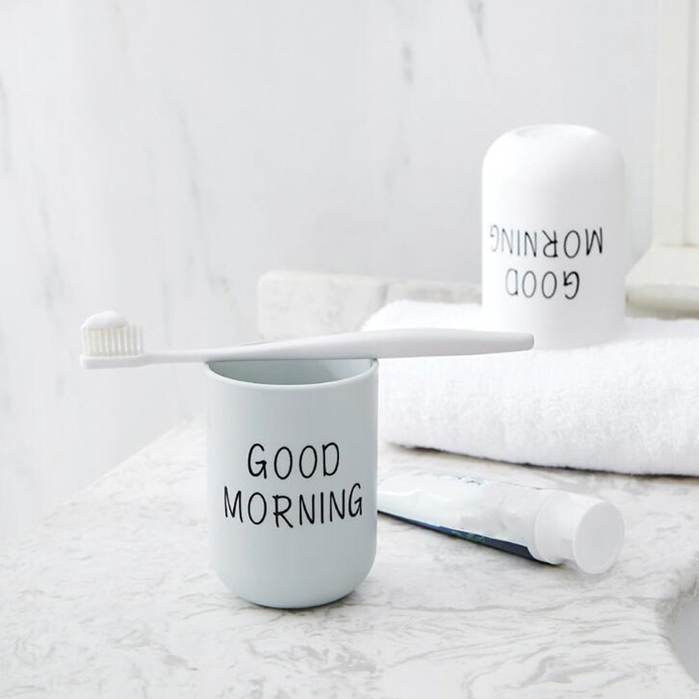 Home Tumblers Good Morning Cup Round Toothbrush Toothpaste Holder Cup Travel Washing Cup Water Mug Bathroom Accessories