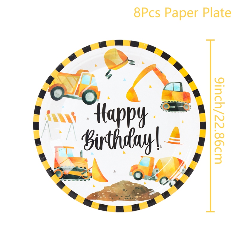 Construction Balloon Backdrop Disposable Tableware Birthday Decor Boy Excavator Truck Tractor Construction Birthday Party Decor: Fluorescence Yellow