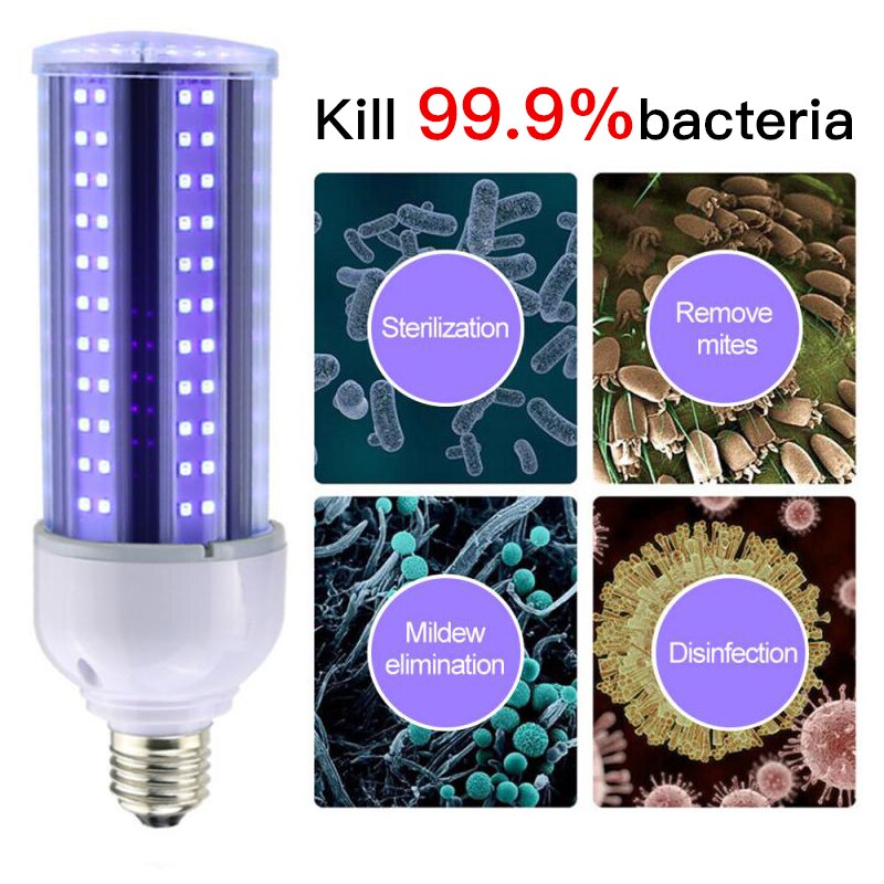 E27 30W Lámpara Germicida UV bombilla LED UVC 99.9% tasa antibacteriana purifica el aire y mata bacterias para matar ácaros