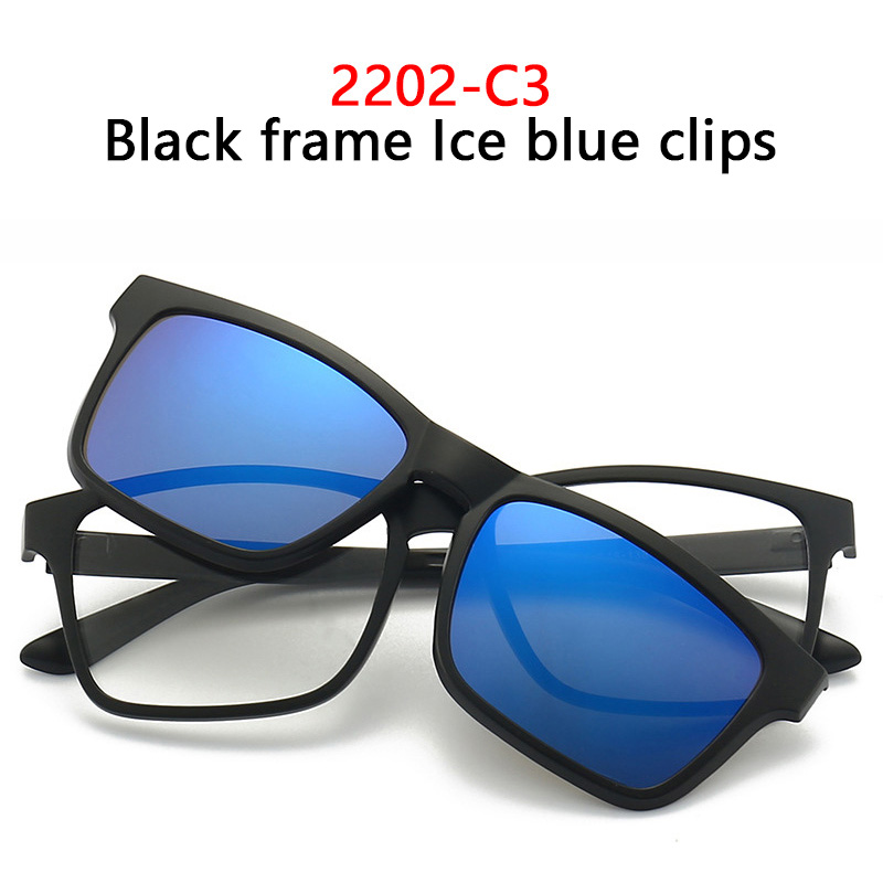 Lunettes de soleil magnétiques à Clip et monture de lunettes optiques 6 en 1, ensemble de lunettes polyvalentes polarisées ou à Vision nocturne pour femmes et hommes, 2202: Bleu