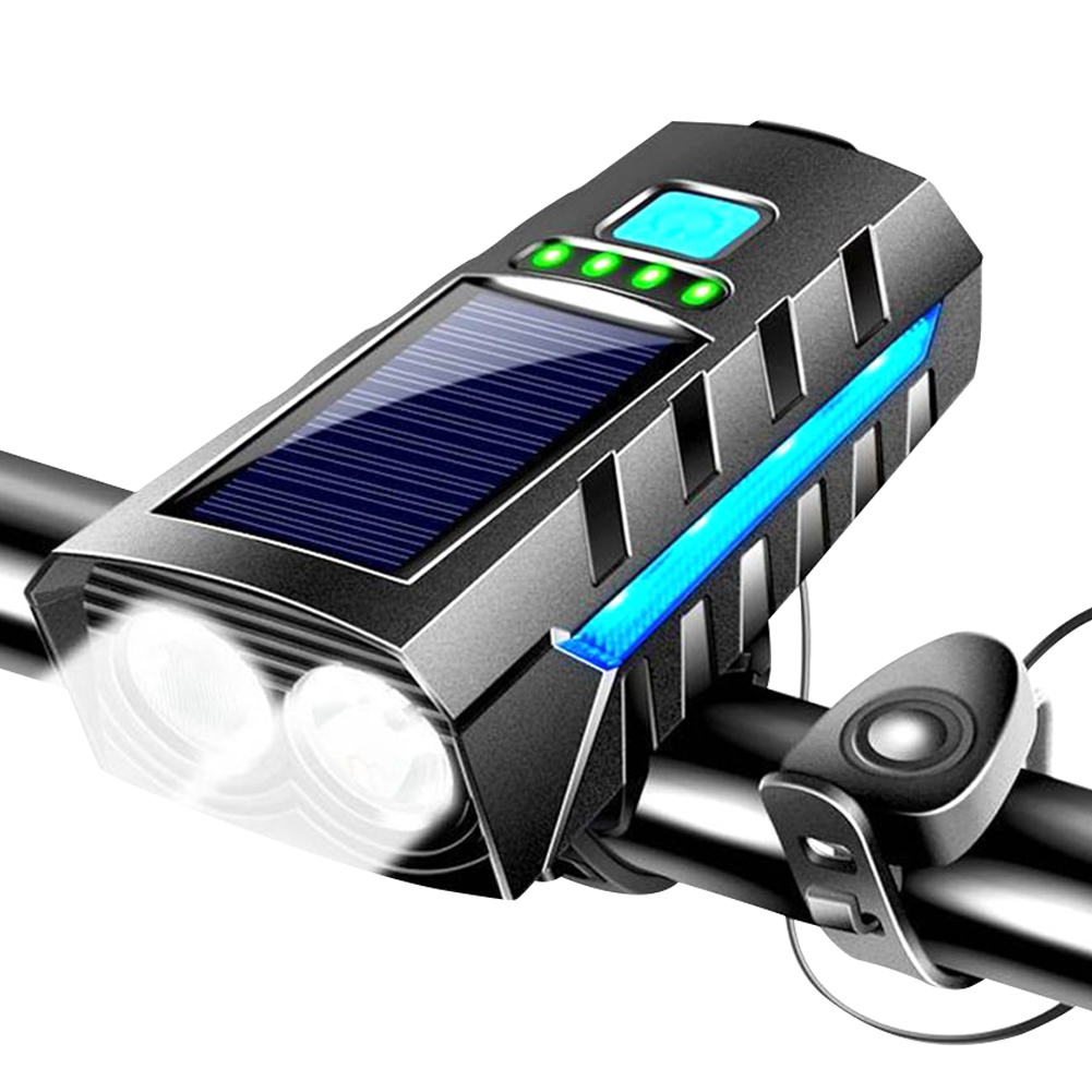 Phare de vélo à énergie solaire, Rechargeable par USB, lampe avant de vélo de route et vtt, faisceau haut de 2400mAh, lampe de poche, accessoires de vélo: Bleu