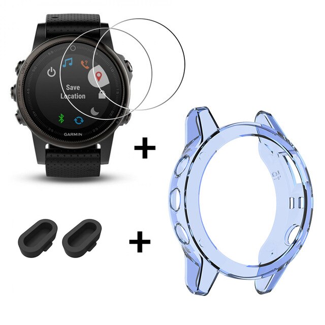 Soft Protective Case For Garmin Fenix 6 6s 6x Pro Dust Plug Watch 9H Screen Protector For Fenix 6 6S 6X Pro Flexible Glass Film: Blue / Fenix 6x 6xPro