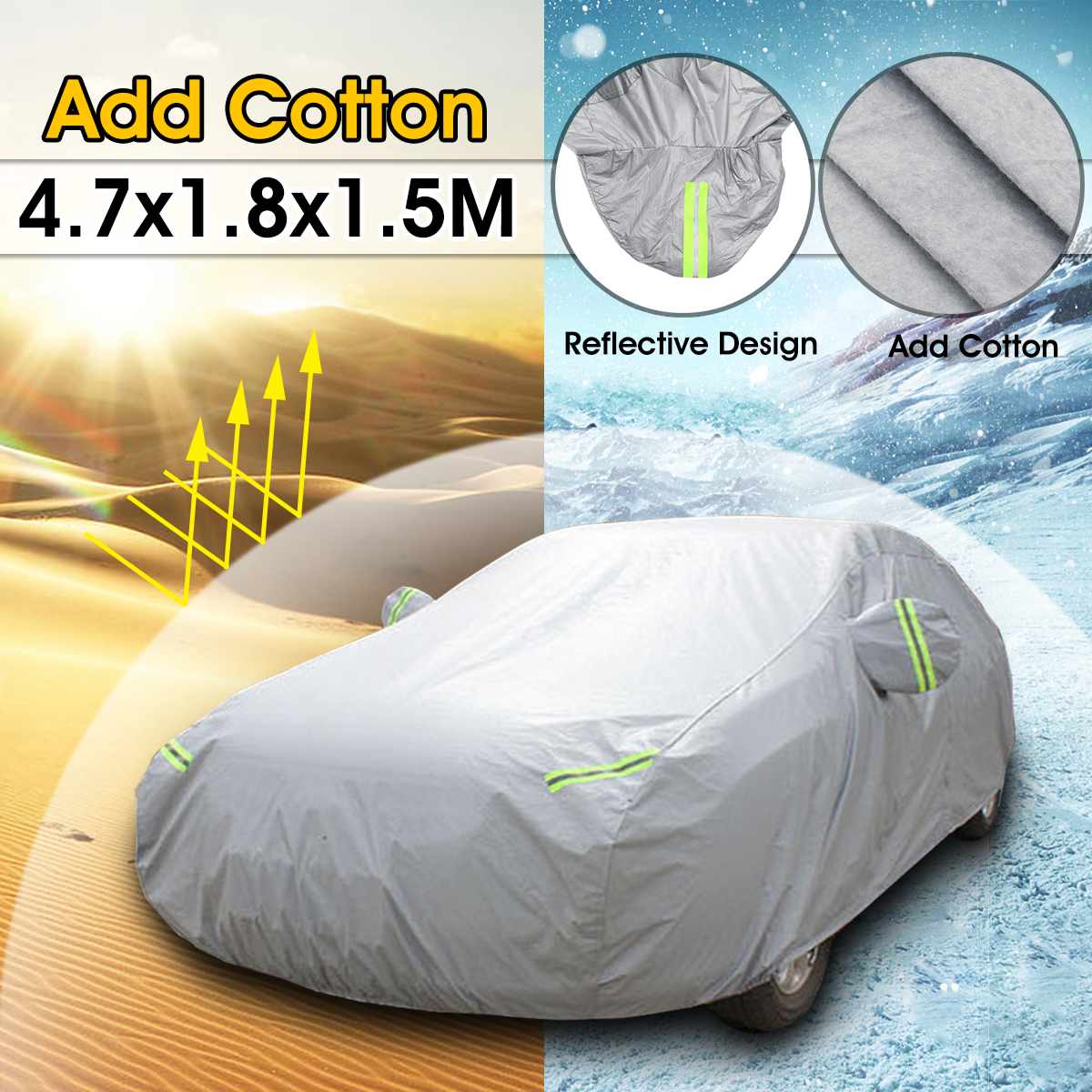 Universal 4.7X1.8X1.5M Full Car Cover Waterdicht Grote Zon Bescherming Cover Zware Ademend Sneeuw Uv stof Bescherming