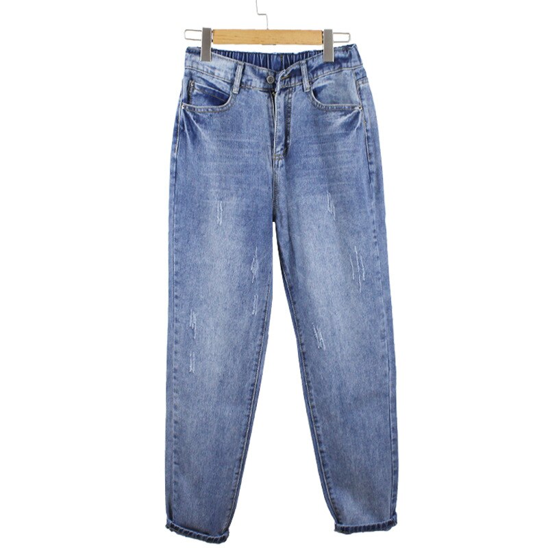 Kvinde sommer kæreste mor harem jeans til kvinder plus size loose fit ankellang denim bukser koreansk stil pantalon mujer: Blå / 5xl
