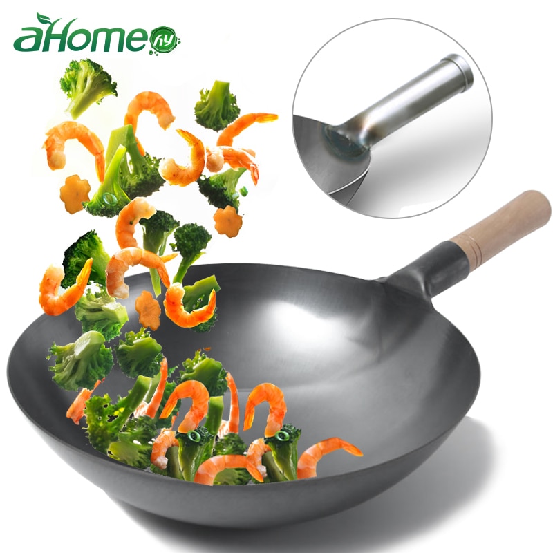 Traditionele Handgemaakte Ijzer Kok Pot Non-stick Pan Non-Coating Chinese Ijzeren Wok Gasfornuis Kookgerei Keuken Pot gietijzeren Pot