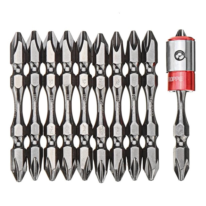 10 + 1 65Mm PH2 S2 Gelegeerd Staal Magnetische Dubbele Hoofd 1/4 "Shank Elektrische Schroevendraaier Bit Set Met sterke Magnetische Ring