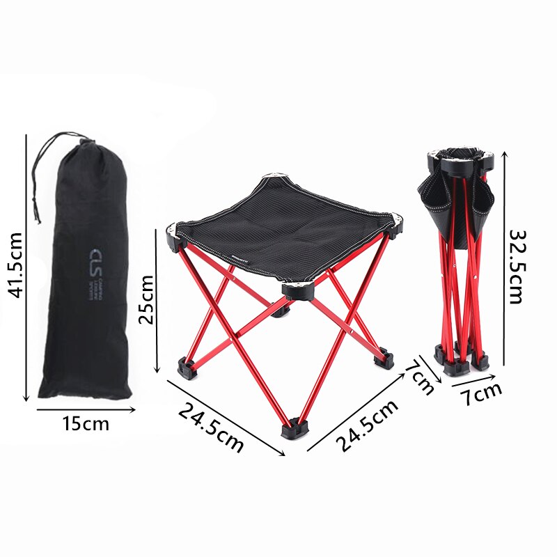 Ultralichte opvouwbare kruk voor buiten, draagbare kampeerstoel van aluminiumlegering en oxford-stof met tas: Rood