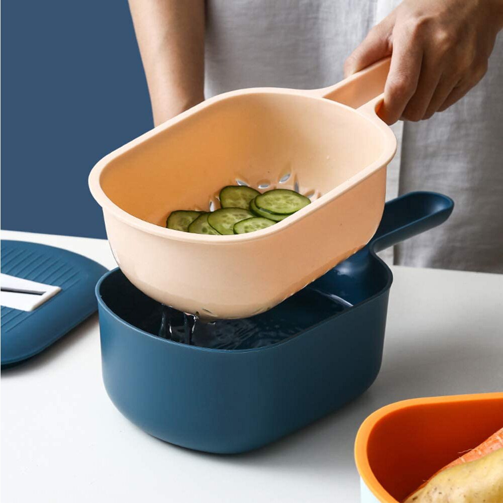 Mandoline Slicer Vegetable Chopper Multi-purpose Veggie Cutter Julienne Grater with Drain Basket for Cabbage Fruit Salad