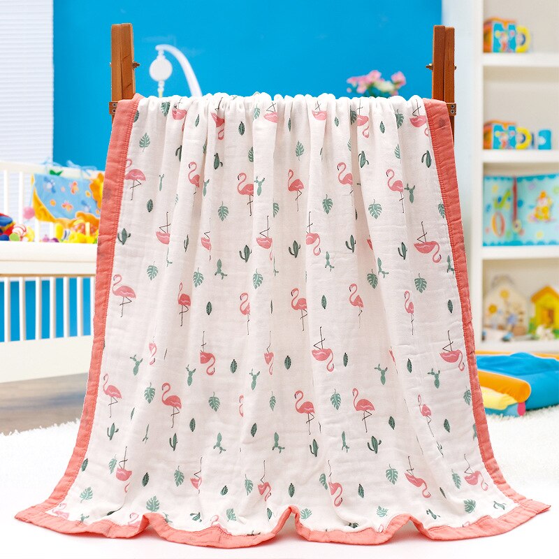 Baby badehåndklæde 110 x 110cm brede kanter 6 lag bomuldsgasbind, spædbarnssengetøj sommer tæppe til nyfødte børn: 01