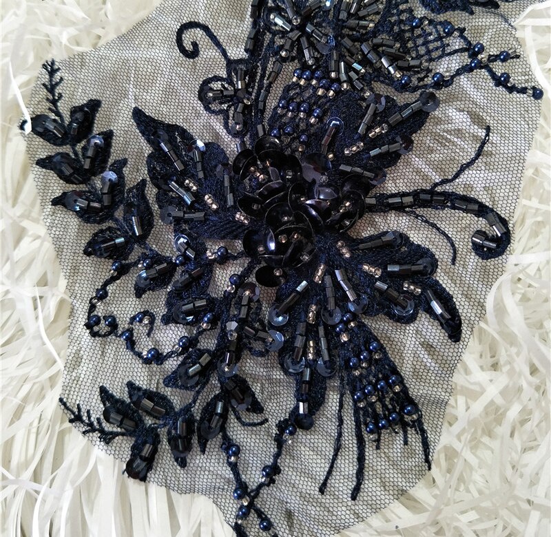 3d spetsar blomma handgjorda pärlor tunga spetsar blomma broderier spets tillbehör kläder dekoration broderi tyg lappar: Marin