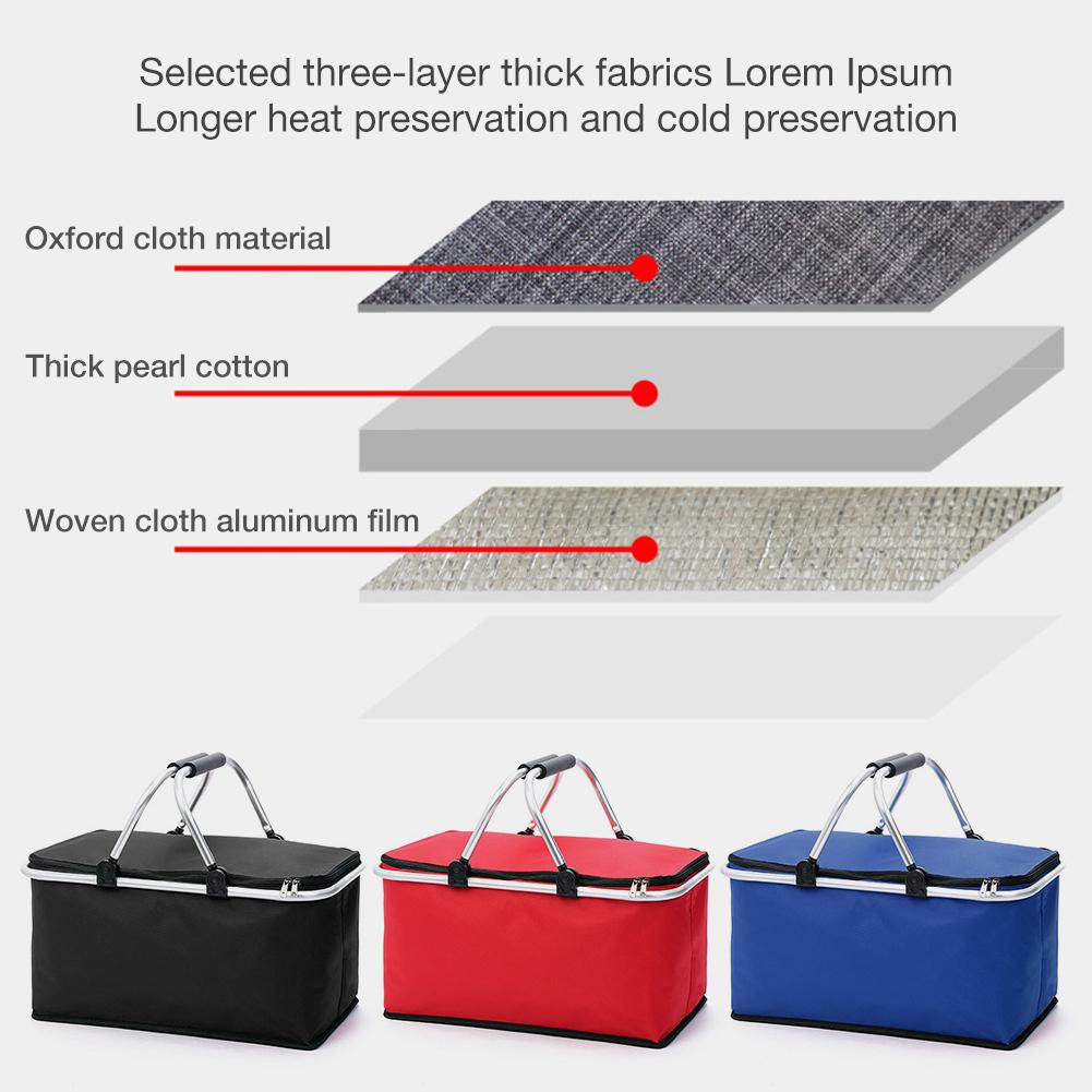 Folding shopping basket camping cooler bag 2-8 people use lunch drink heat preservation beach school picnic bag camping storage