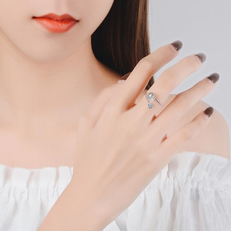 Estrella de la piedra lunar con apertura de corazón de fresa fresca, Plata de Ley 925, personalidad femenina, apertura de tamaño variable, anillos SRI209