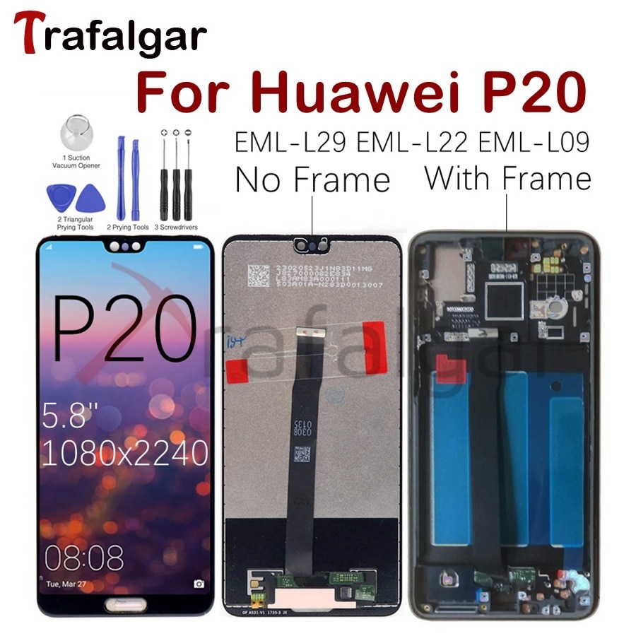 Para Huawei P20 EML-L29 pantalla LCD digitalizador de pantalla táctil EML-L22 EML-L09 EML-AL00 para Huawei P20 con reemplazo de Marco