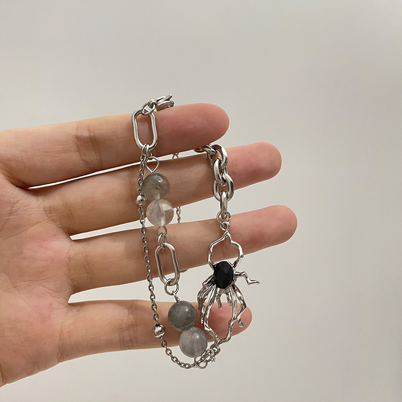 Punk Zwarte Spin Armband Gothic Grey Kraal Rvs Ketting Armbanden Voor Vrouwen Halloween Sieraden