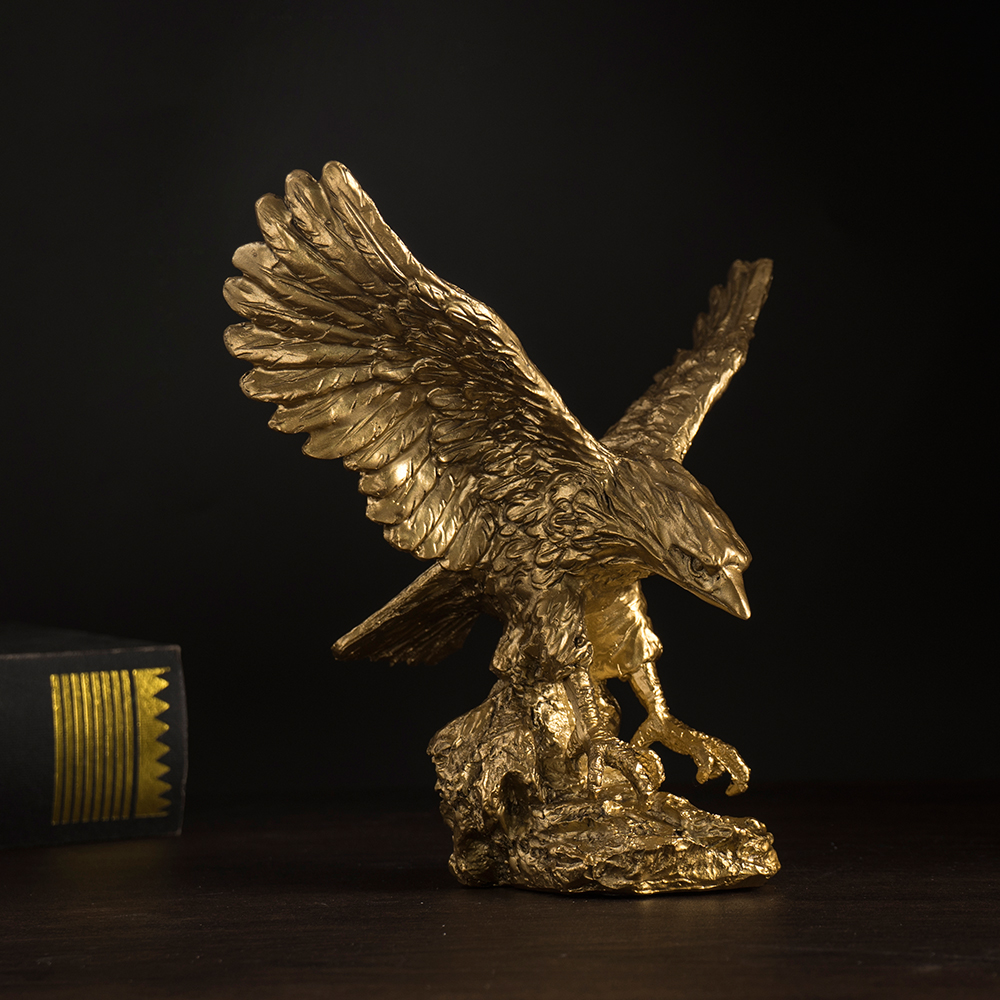 Estatua de águila dorada de resina americana de NORTHEUINS, colección de modelos artísticos de animales, adorno para el hogar, oficina, escritorio, figuritas de decoración Feng Shui